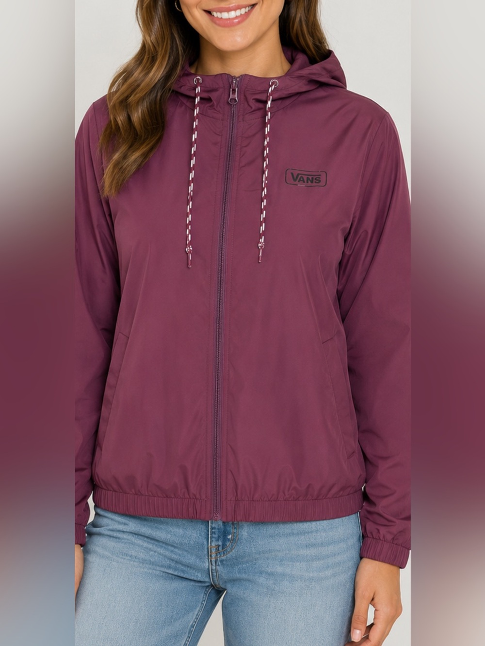 Vans Hooded Windbreaker Jacket Medium Burgundy